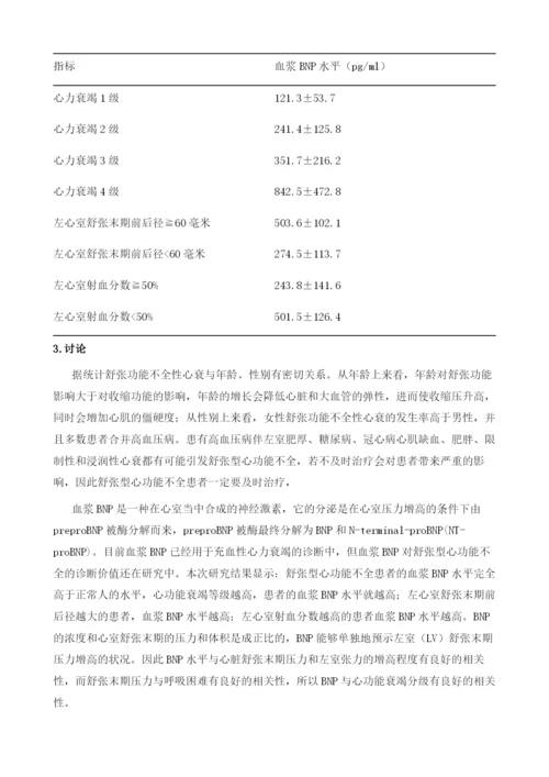 血浆BNP水平诊断舒张型心功能不全的临床价值观察.docx