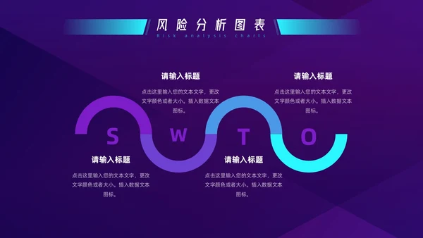蓝色紫色科技SWOT风险分析图表PPT模板