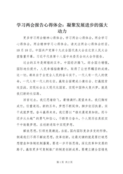 学习两会报告心得体会：凝聚发展进步的强大动力.docx