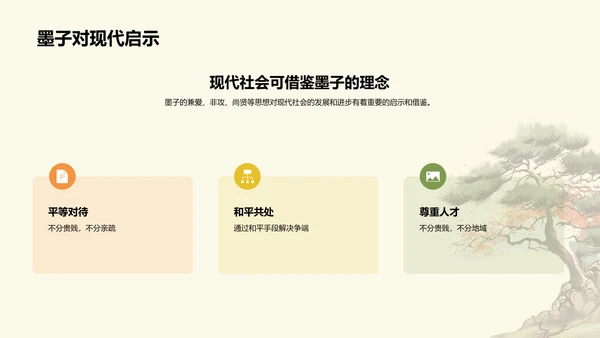 黄色插画墨子与古代劳动者哲学PPT模板