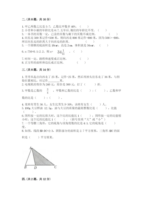 河南省平顶山市六年级下册数学期末测试卷附答案（轻巧夺冠）.docx