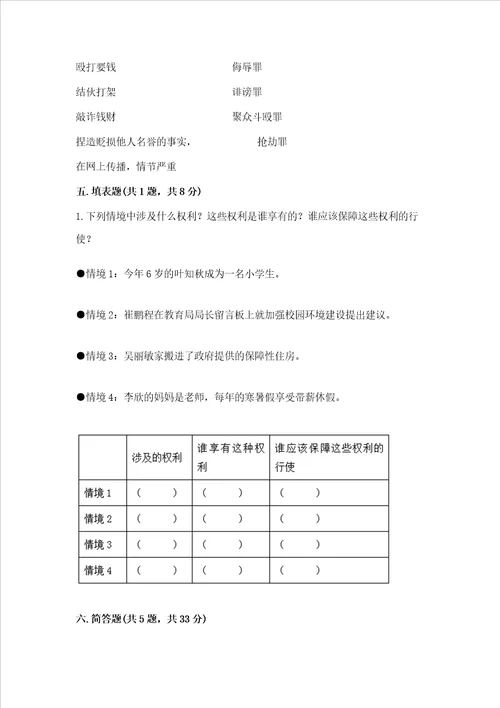 2022年六年级上册道德与法治期末测试卷及参考答案轻巧夺冠