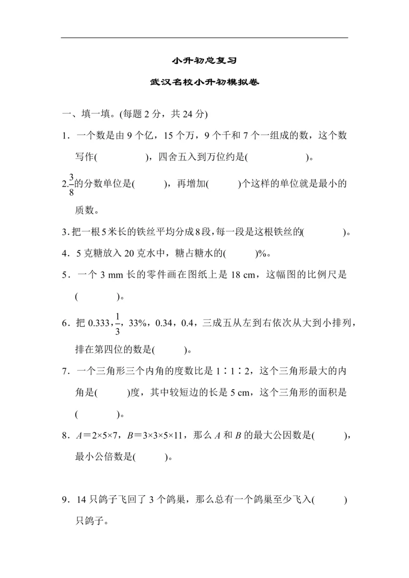 武汉名校小升初模拟卷.docx