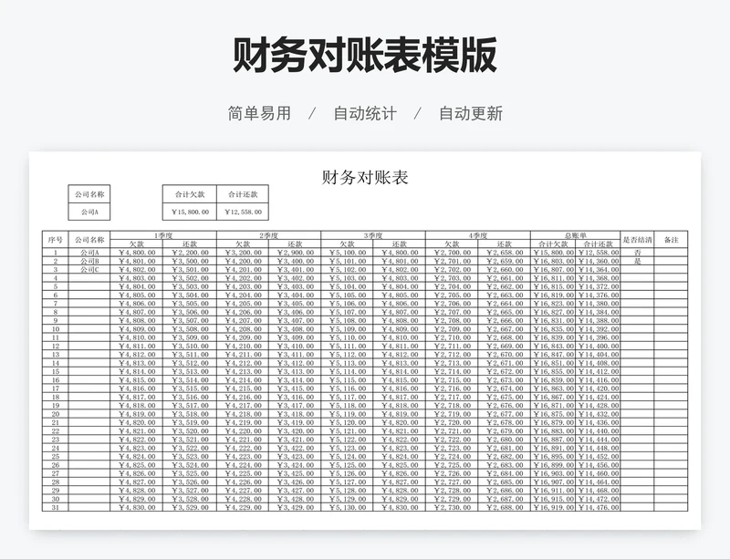 财务对账表模版