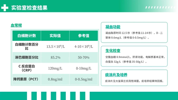 绿色商务风社区获得性肺炎病例分析PPT模板