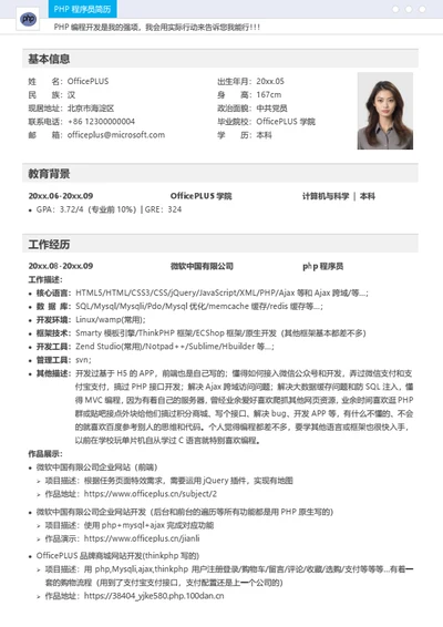 多页PHP程序员简历模板