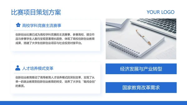 蓝色简约风高校创业比赛活动方案策划PPT