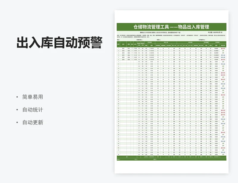 出入库自动预警表