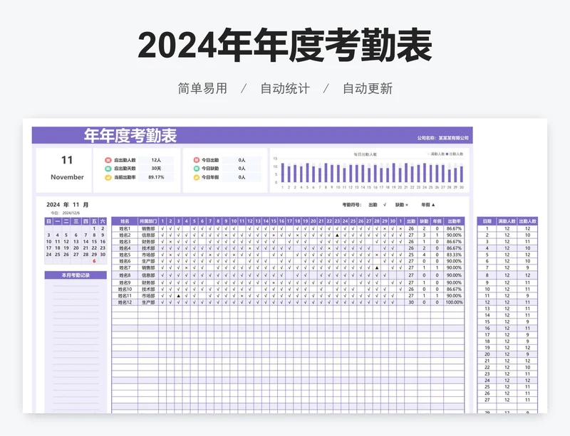 2024年年度考勤表