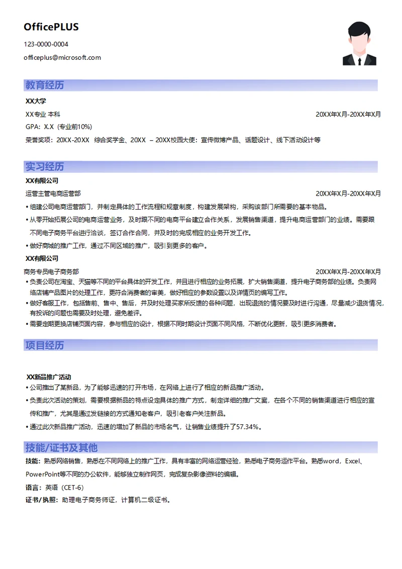 电商运营商务专员求职简历