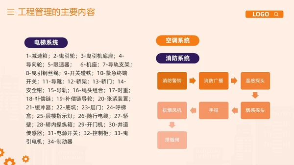 橙紫简约物业工程管理培训PPT模板宣传PPT动态PPT项目管理流程