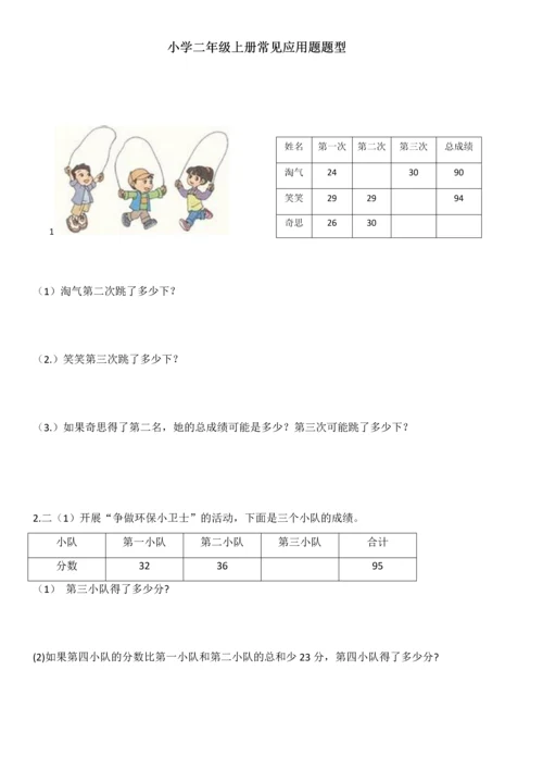 2015年北师大版数学二年级上册应用题常见题型练习.docx