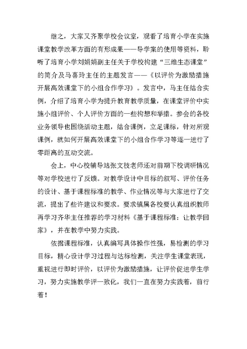 教研工作随笔 以评价为激励措施 让评价促进学生学习