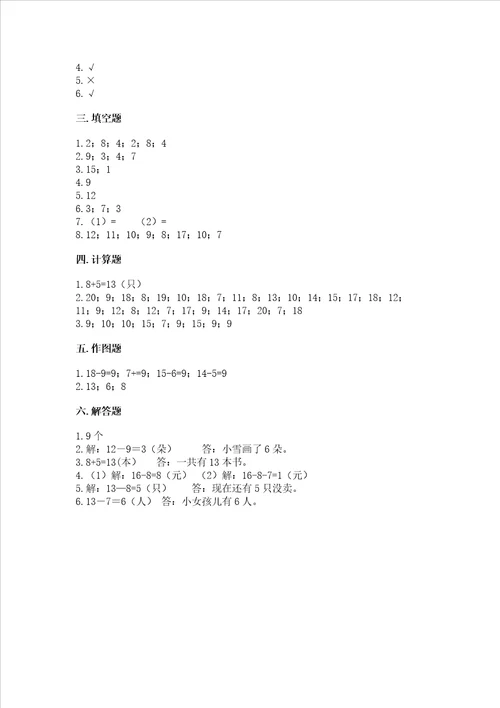 小学一年级数学20以内的退位减法精选测试题及参考答案突破训练