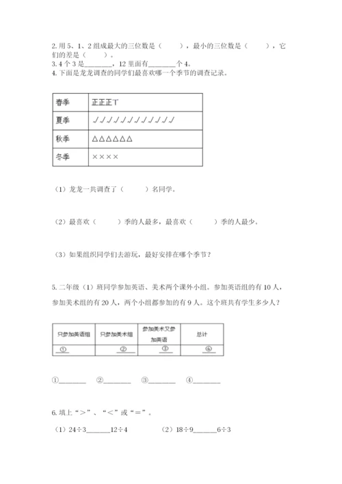 小学二年级下册数学期末测试卷含答案【培优】.docx