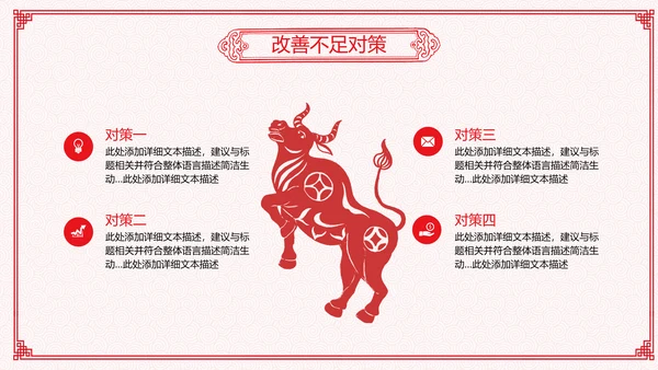 2021年牛年剪纸喜庆中国风年工作总结述职报告年终总结PPT