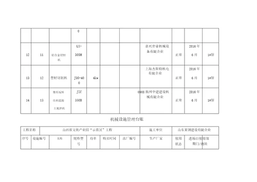 机械设备管理台账