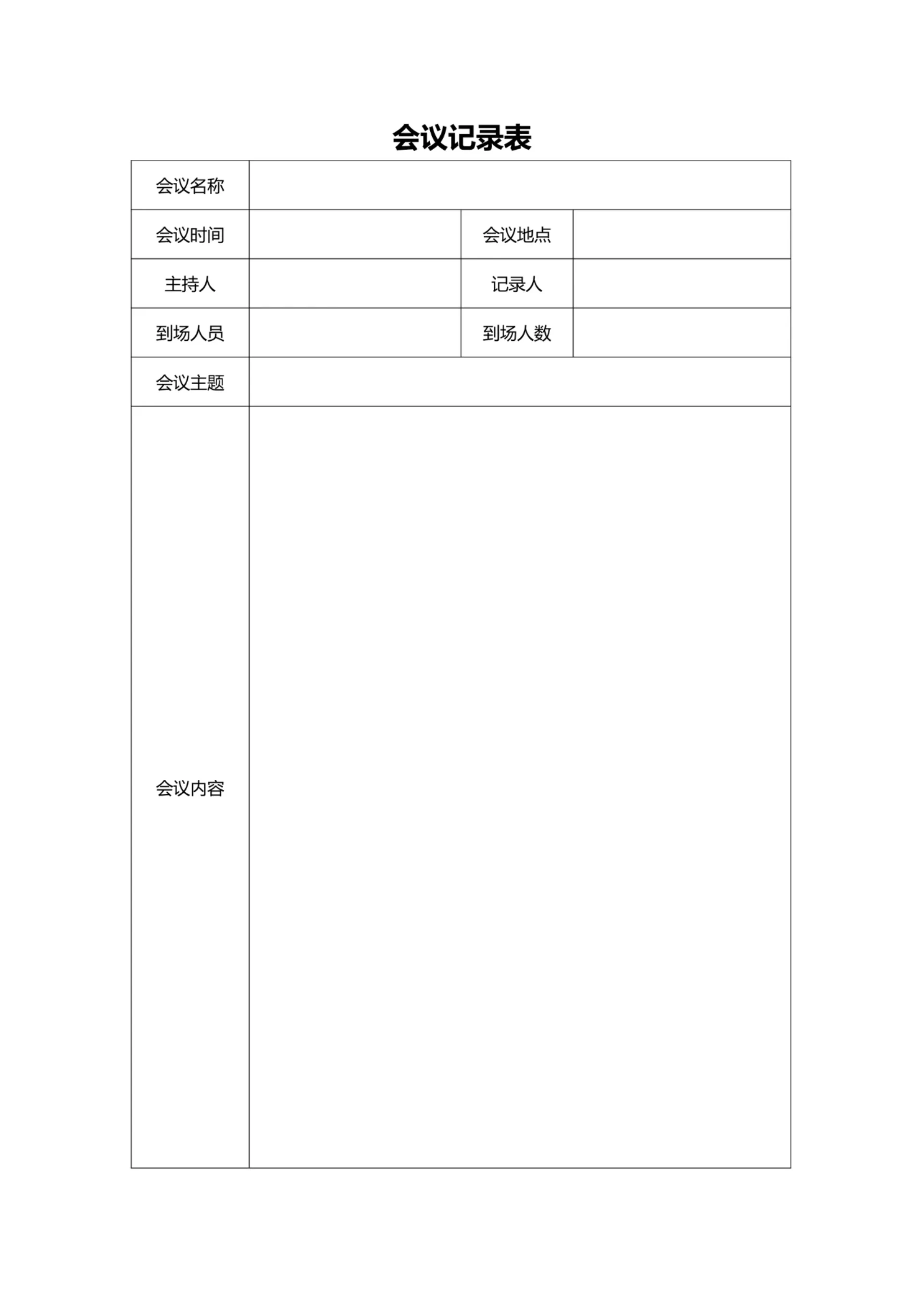 会议记录表样式