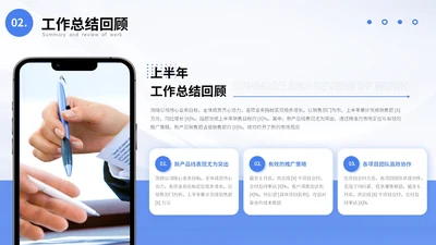蓝色商务风4项工作总结回顾ppt单页