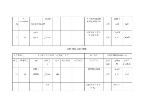 机械设备管理台账