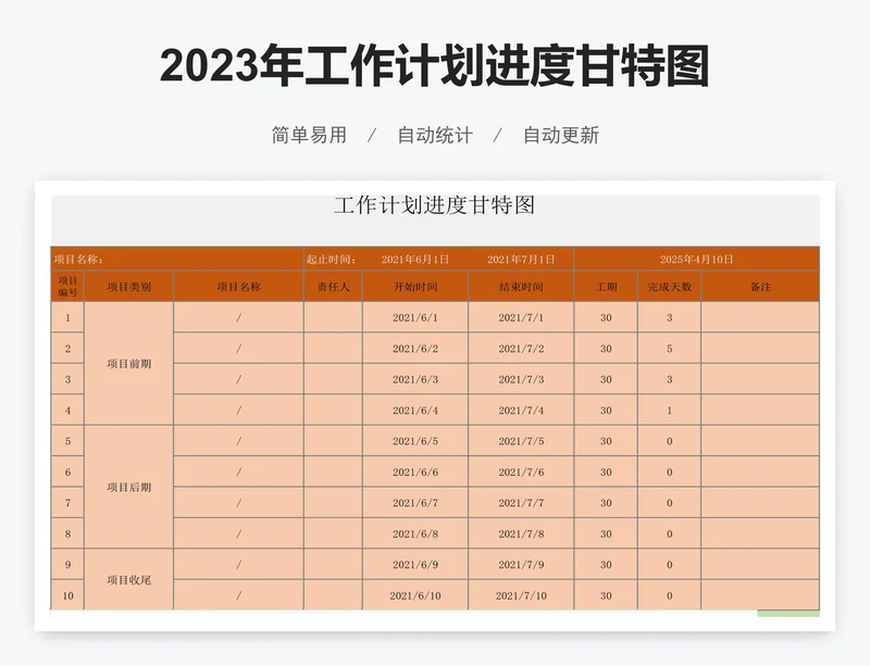 2023年工作计划进度甘特图模板