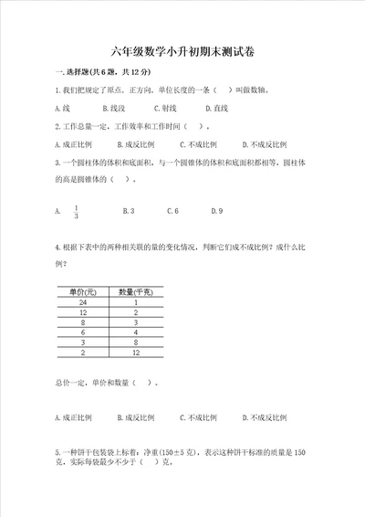 六年级数学小升初期末测试卷精品典型题