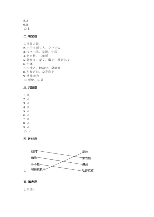 五年级上册道德与法治第四单元骄人祖先 灿烂文化测试卷（名师系列）word版.docx