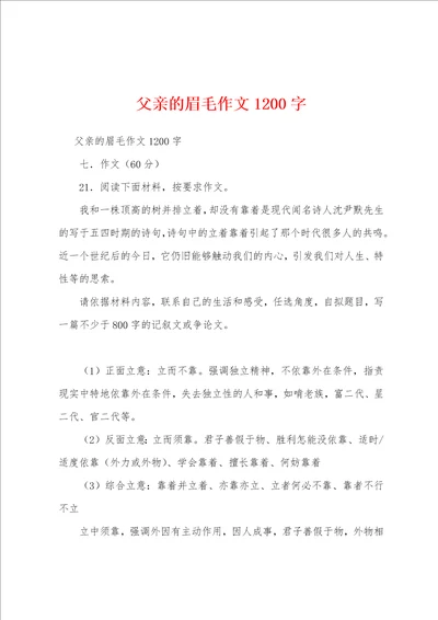 父亲的眉毛作文1200字