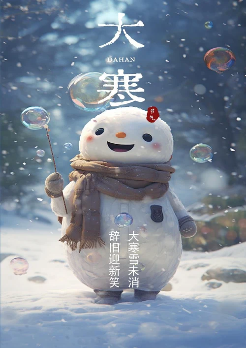 可爱小雪人大寒节气海报