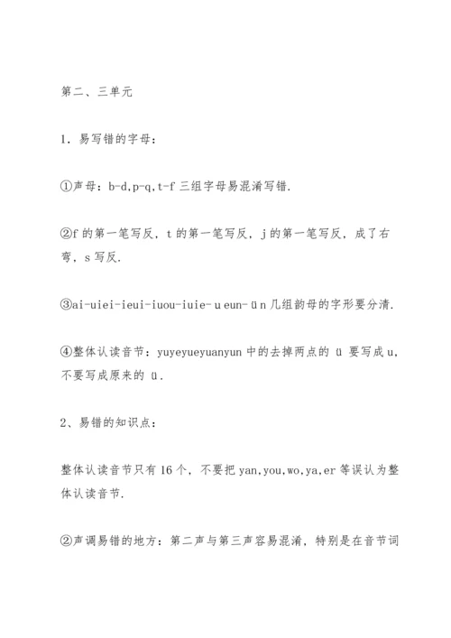 部编版一年级上册易错知识点.docx