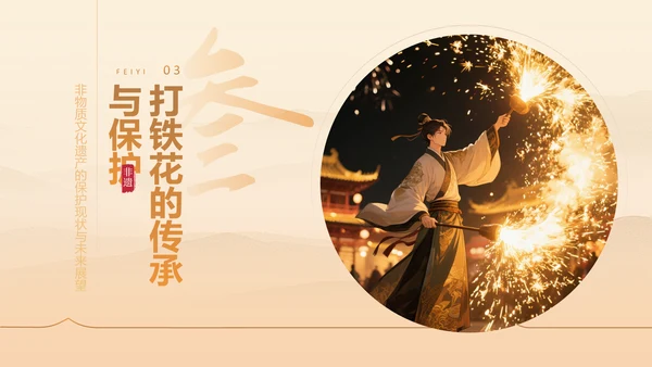 黄色中国风打铁花非遗文化介绍PPT模板