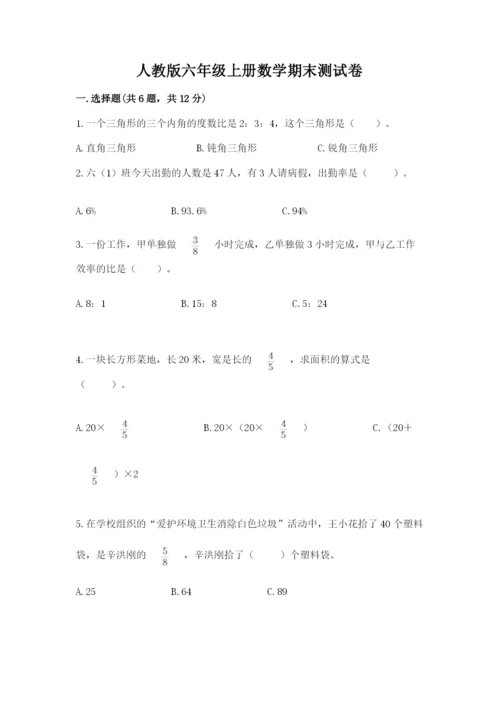 人教版六年级上册数学期末测试卷附完整答案【精品】.docx