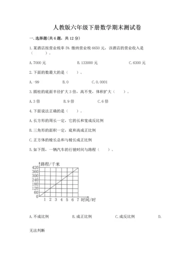 人教版六年级下册数学期末测试卷及参考答案（综合卷）.docx