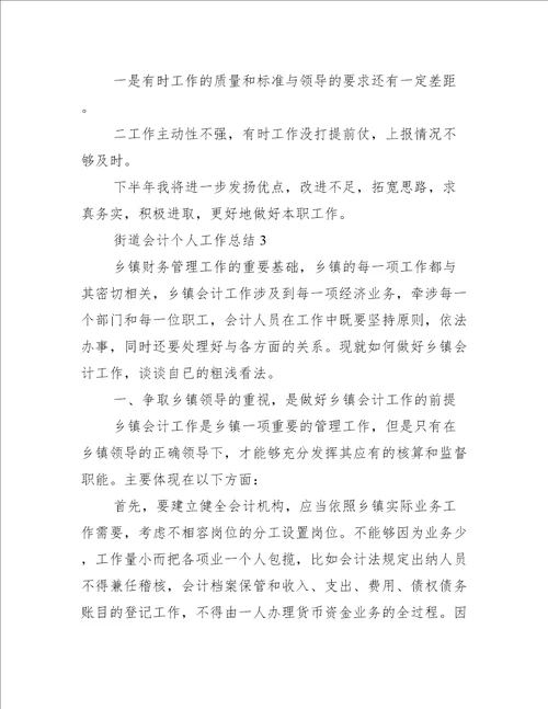 街道会计个人工作总结1000字