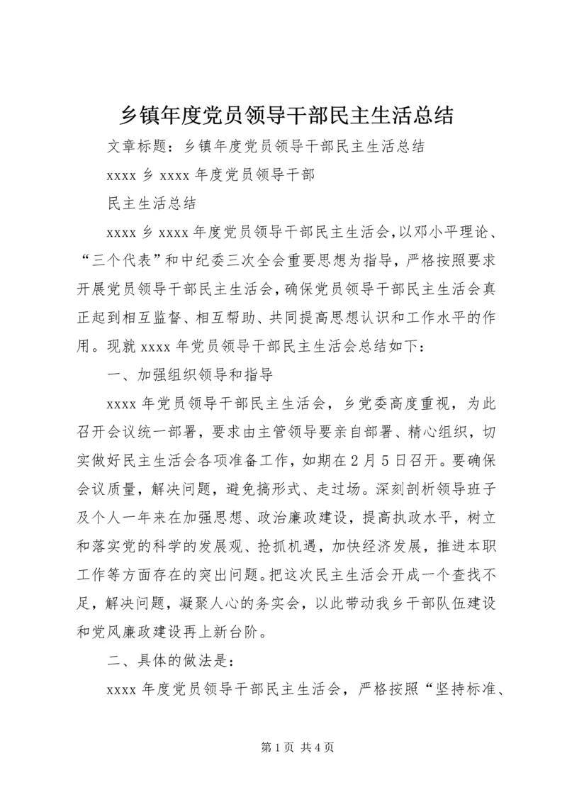 乡镇年度党员领导干部民主生活总结.docx