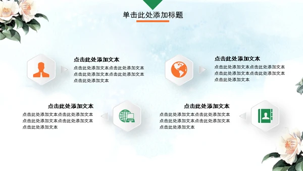 中式水彩画鸟语花香述职报告通用PPT模板