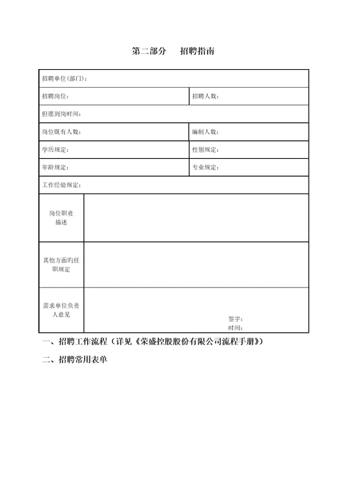 荣盛控股股份有限公司招聘标准手册