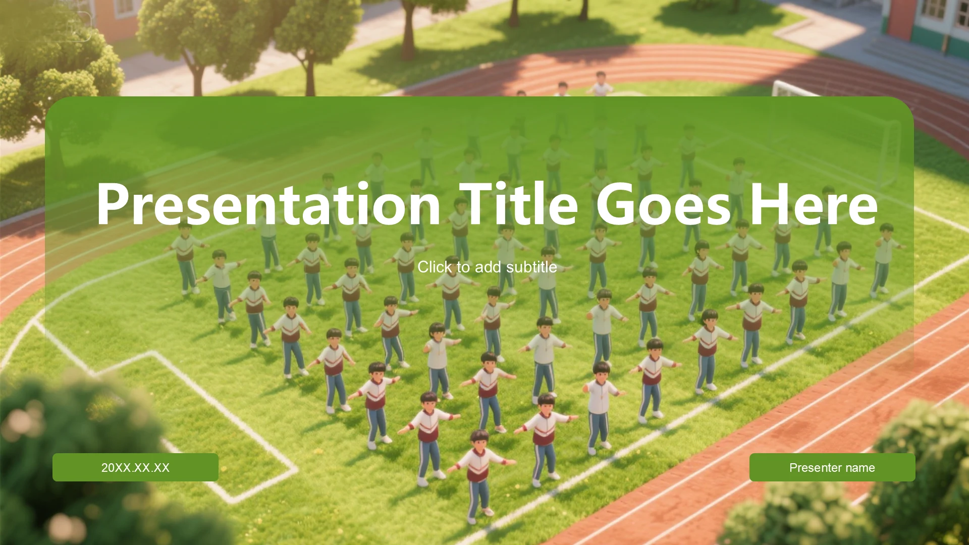 绿色卡通风学校校园活动PPT主题