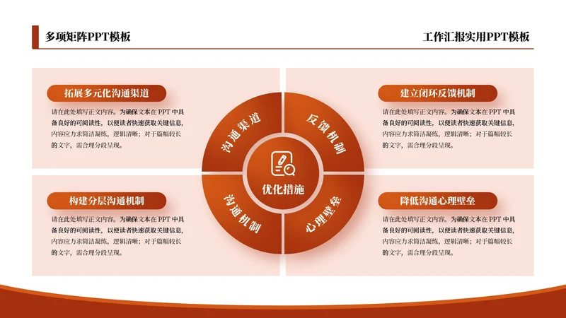 红色商务风4项矩阵PPT单页