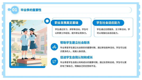 蓝色插画风毕业季：青春的印记，未来的憧憬PPT模板