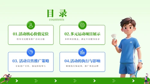 绿色3D风全民健身推广PPT模板