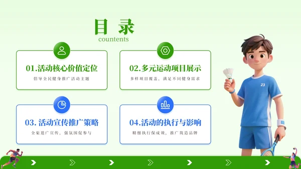 绿色3D风全民健身推广PPT模板