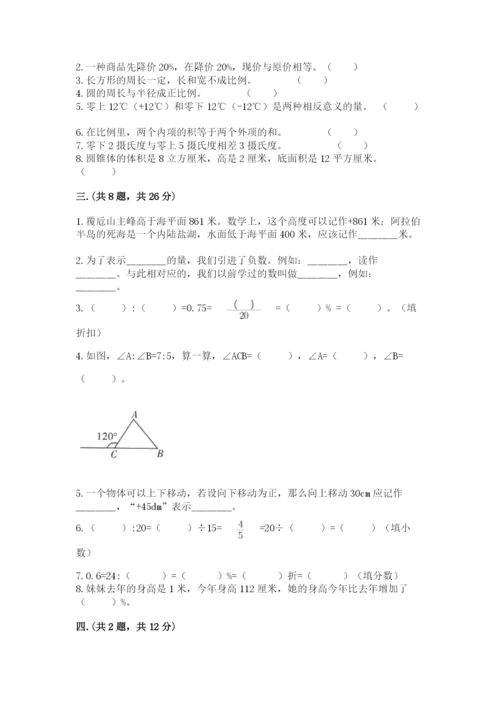 河南省平顶山市六年级下册数学期末考试试卷含答案（最新）.docx