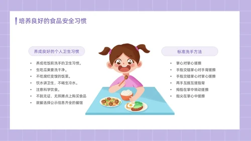 紫色简约卡通插画食品安全教育课件动态PPT食品安全宣传周