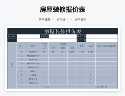 房屋装修报价表