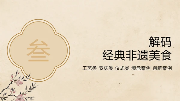 中国风水墨工笔非遗美食保护PPT模板
