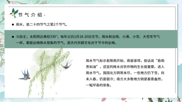 春天背景雨水节气介绍通用PPT模板