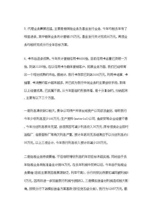 银行支行行长的年终总结