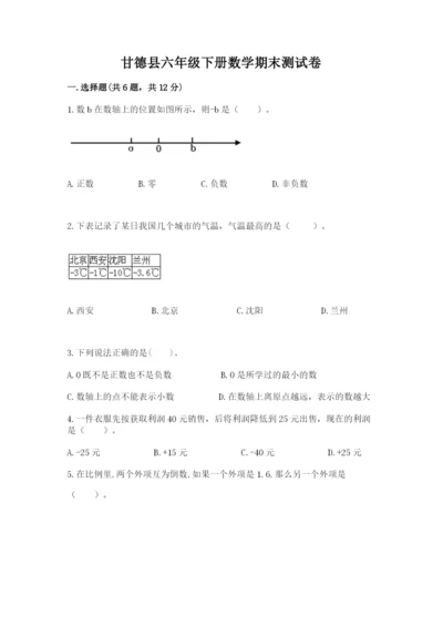 甘德县六年级下册数学期末测试卷（研优卷）.docx