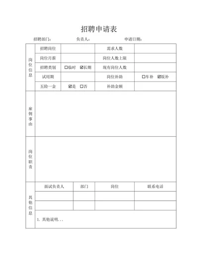 公司岗位招聘申请表word模板